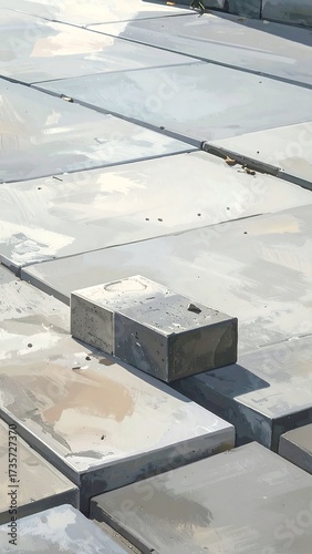 Abstract Urban Landscape: Interplay of Concrete Forms, Light, and Shadow on Pavement