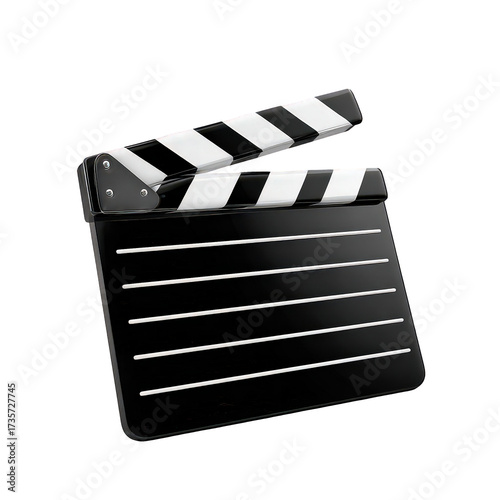 Black and White Clapperboard 3D Render on Transparent Background
