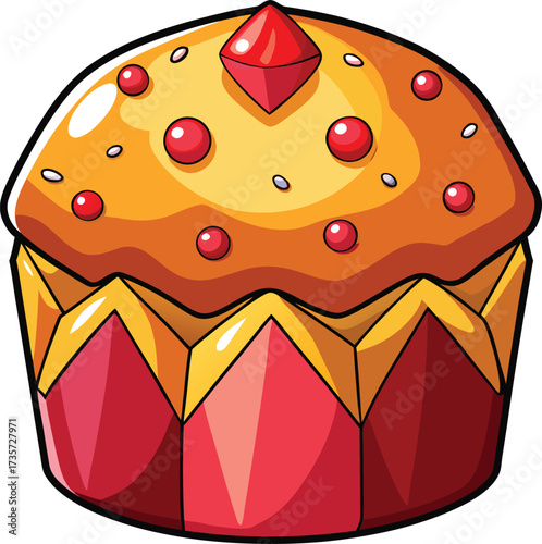 Christmas Panettone Celebration tall golden bread with brown surface and nut decoration