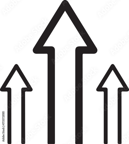 Illustration of three arrows pointing upwards, isolated on white background