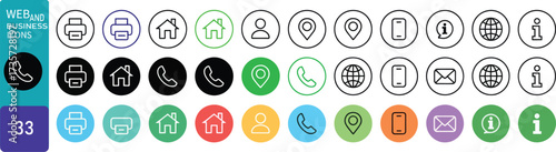 Versatile Web Icon Set Essential UI Elements for Modern Web and App Design, Featuring Contact, Location, and Information Symbols