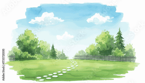 Verdant Whisper lawn isolated watercolor vector illustration svg
