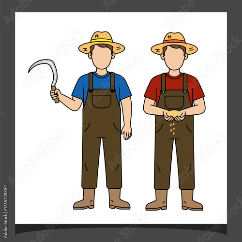Flat design of farmer holding hoe, symbol of agriculture and farming labor, simple vector