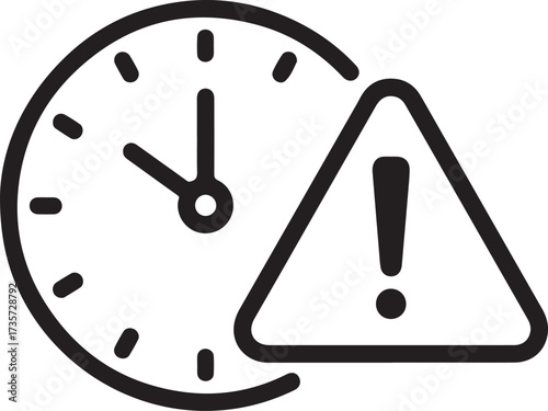 Illustration of clock with warning sign isolated on white background