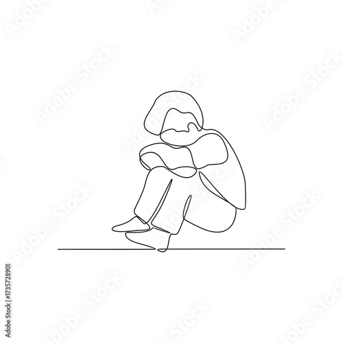 One continuous line drawing of homeless child activity vector illustration. homeless child theme design concept in simple linear continuous line. Great design for social campaign and social issue.