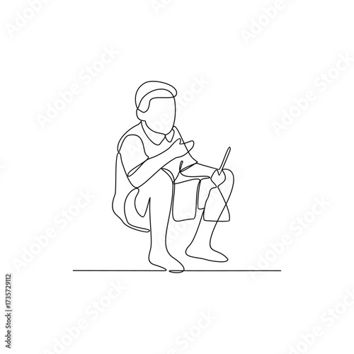 One continuous line drawing of homeless child activity vector illustration. homeless child theme design concept in simple linear continuous line. Great design for social campaign and social issue.