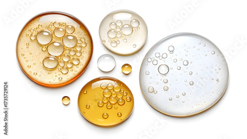 Luxurious golden serum droplets create a captivating texture for cosmetic advertising, offering a modern and clean aesthetic for skincare promotions