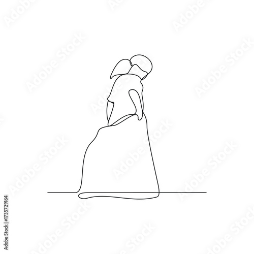One continuous line drawing of homeless child activity vector illustration. homeless child theme design concept in simple linear continuous line. Great design for social campaign and social issue.