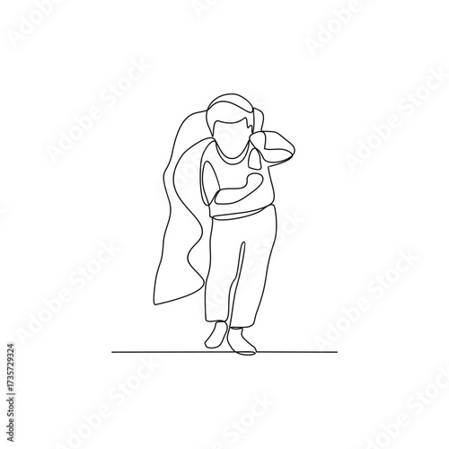 One continuous line drawing of homeless child activity vector illustration. homeless child theme design concept in simple linear continuous line. Great design for social campaign and social issue.