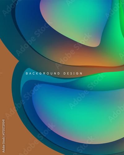 Abstract fluid shapes blend vibrant colors. Gradient transitions create dynamic visual effect. Modern design element for backgrounds.