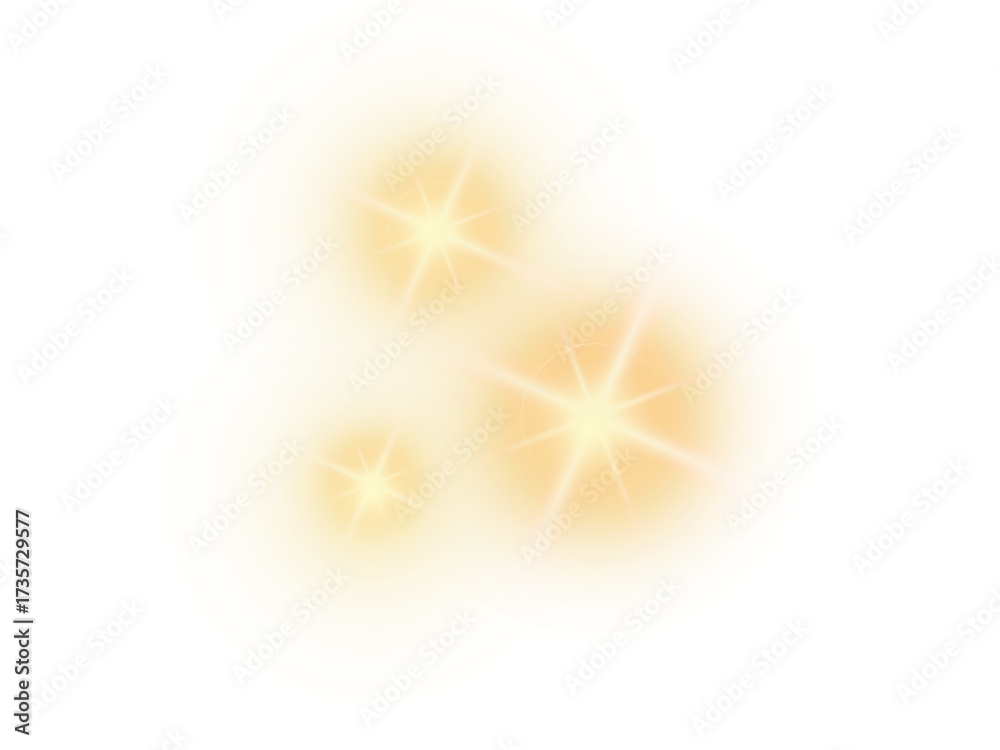 Fototapeta premium Golden summer light effects PNG. Triple starburst and overlapping halos, a bright yellow sun glare overlay for warm digital art and design