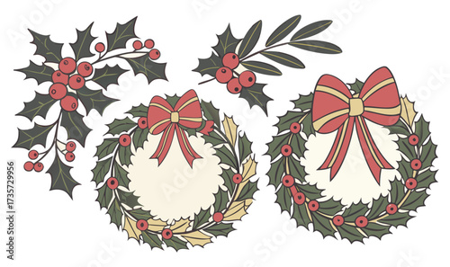 Vintage Watercolor Christmas Wreaths – Hand-Painted Holly Mistletoe Bow Collection