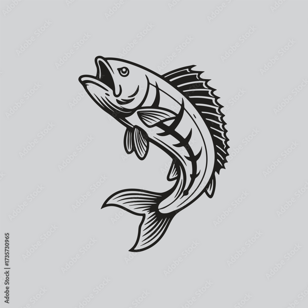 Fototapeta premium Monochrome Snapper Fish Vector for Merchandise