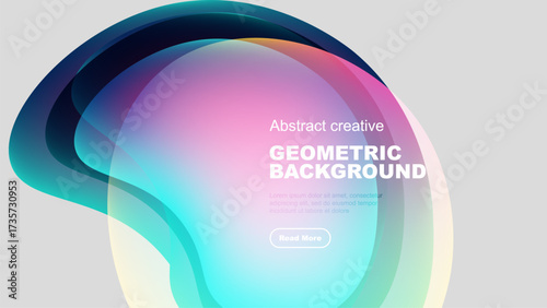 Abstract shapes overlap, creating vibrant color gradients. Modern design suggests digital art, fluid forms, dynamic composition.
