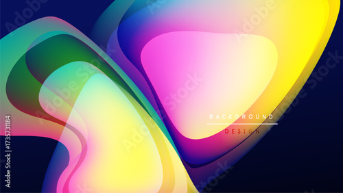 Abstract colorful layers overlap, creating dynamic visual flow. Bright hues contrast against dark background. Modern design element.
