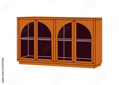 Cabinet with drawers and doors, classic furniture, vintage cupboard, bookshelf, simple household furniture design for living room, bedroom, or office interior decoration flat vector illustration.
