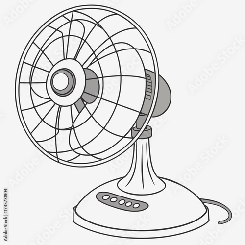 Retro style electric desk fan with oscillating head and speed control buttons on base