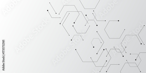 Molecular structure abstract tech background. Geometric white background. Vector banner design with hexagons. Science network pattern, connecting lines and dots Medical background, Vector illustration