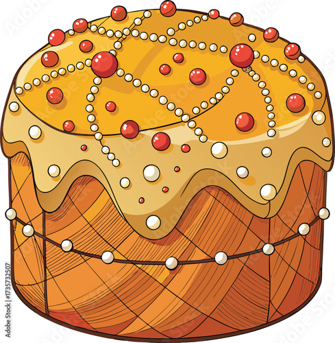 Christmas Panettone Celebration round panettone with red glaze and mixed fruit topping