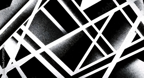 Abstract black and white geometric pattern with intersecting lines and shadows.
