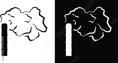 Illustration of a factory chimney emitting smoke, in positive and negative.