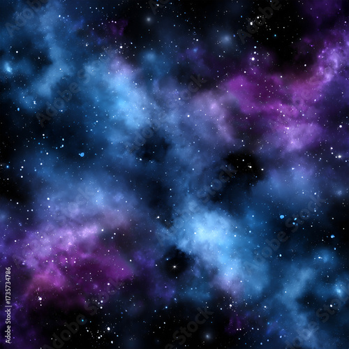 Cosmic nebula featuring vibrant hues of blue and purple, with scattered stars creating a mesmerizing celestial scene, ideal for space-themed projects and backgrounds