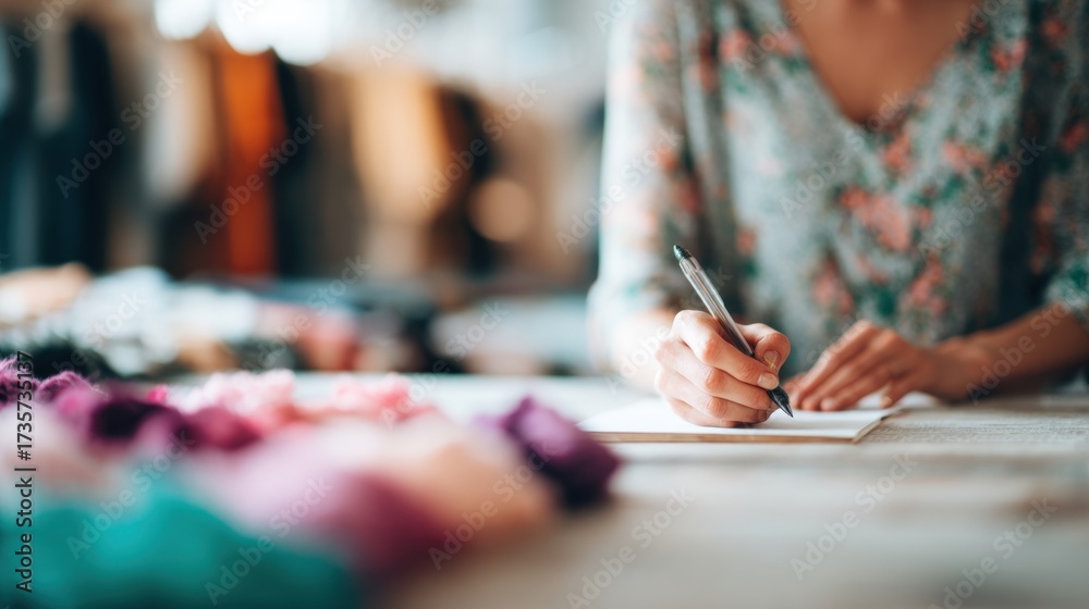 Obraz premium Creative process of a person sketching designs in a bright workshop