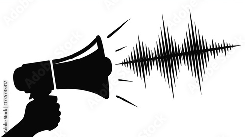 Make your voice heard with this bold megaphone illustration, amplify your message with striking sound waves, perfect for announcements and promotions
