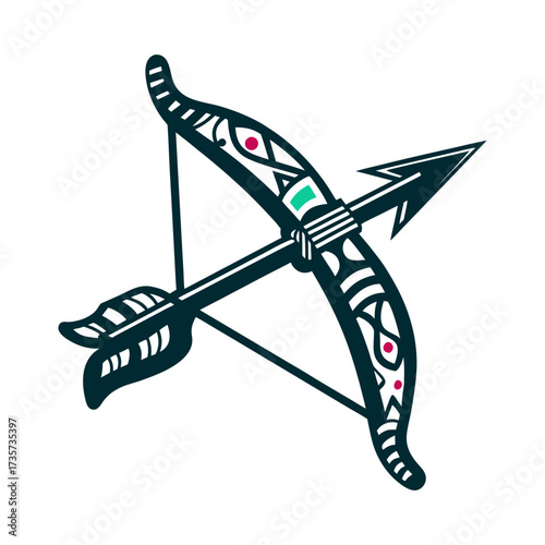 Stylized Archery Bow and Arrow Illustration Guarani Archery Bow Stylized longbow drawn back arrow nocked