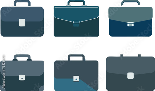 Collection of Business Briefcases Vector Graphic Illustration on White Background