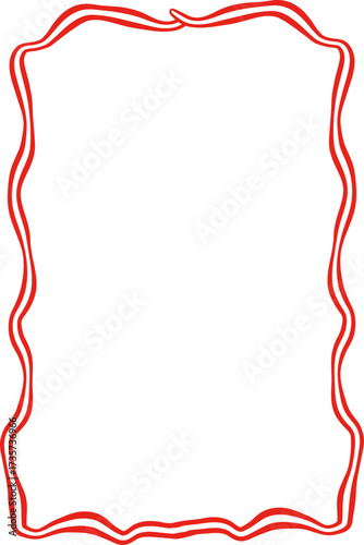Rectangle red ribbon bow frame. Hand drawn aesthetic vertical border. Whimsical vector illustration. Trendy art for Christmas, Valentines day, birthday, menu, bachelorette party design line art.