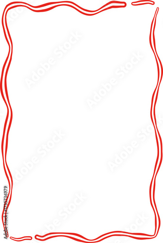Rectangle red ribbon bow frame. Hand drawn aesthetic vertical border. Whimsical vector illustration. Trendy art for Christmas, Valentines day, birthday, menu, bachelorette party design line art.