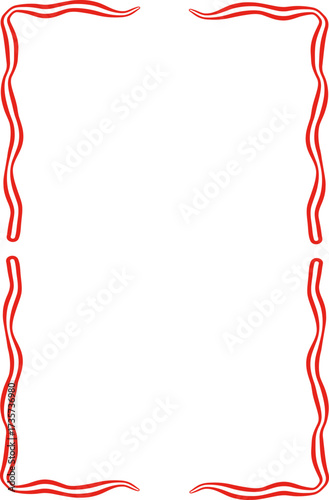 Rectangle red ribbon bow frame. Hand drawn aesthetic vertical border. Whimsical vector illustration. Trendy art for Christmas, Valentines day, birthday, menu, bachelorette party design line art.