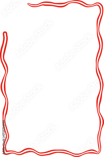 Rectangle red ribbon bow frame. Hand drawn aesthetic vertical border. Whimsical vector illustration. Trendy art for Christmas, Valentines day, birthday, menu, bachelorette party design line art.