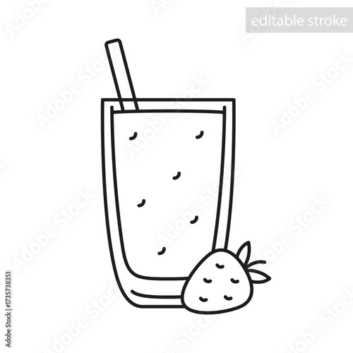 Strawberry smoothie line icon. Vector isolated element on white background, editable stroke
