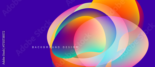 Abstract vibrant design features overlapping colorful circles. Purple background complements orange, pink, blue gradients. Modern aesthetic.