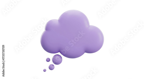 3D purple thought bubble PNG isolated on transparent background, cartoon speech cloud for communication and social media