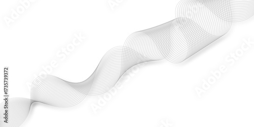 Abstract grey, white smooth element swoosh speed wave modern stream background. Wave with lines created using blend tool. Abstract frequency sound wave lines and twisted curve lines background.	