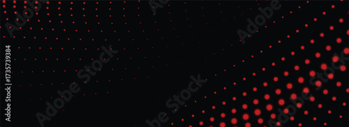 Abstract light black background horizontal panoramic web banner. Halftone corner texture. Subtle pattern. Digital polka. Dots gradation.