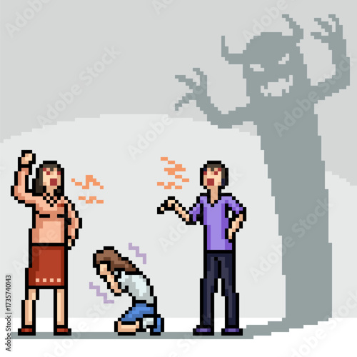 pixel art of evil abusive parent