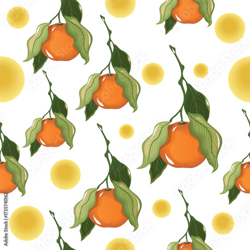 Seamless pattern of tangerine on a clear background