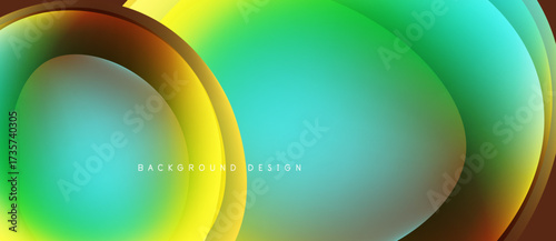 Abstract colorful layers create dynamic background. Smooth gradients blend green, yellow, brown hues. Modern design element.