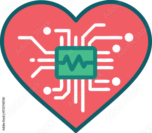 Clean vector of heart with electronic pattern inside.