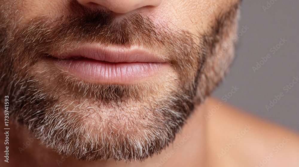 Obraz premium Intimate detail of a mature man's mouth and beard showcasing natural aging with dignity and a touch of rugged charm for grooming or lifestyle content