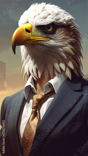 Anthropomorphic eagle in business suit: A fusion of wildlife and corporate elegance
