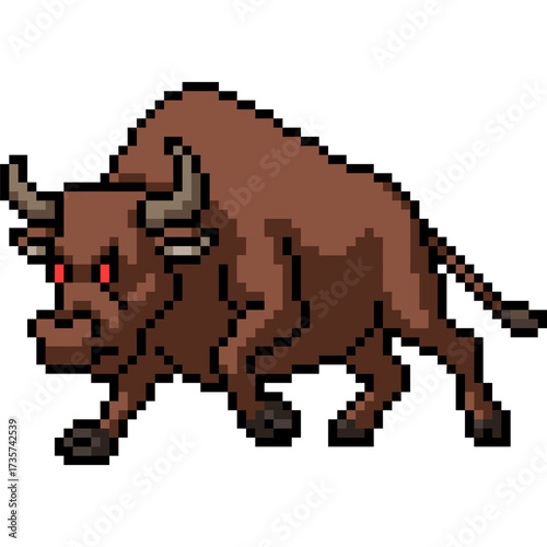 pixel art of angry bull ready to run