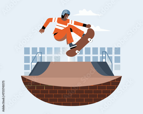 illustration of a person jumping his skateboard 