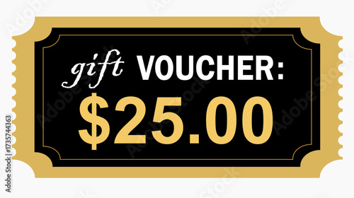 Retro Gift Voucher Design Template, $25 Coupon Ticket for Shopping, Retail, Ecommerce, Promotion and Special Offers"