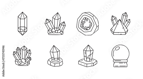 Vector art of crystals line art set