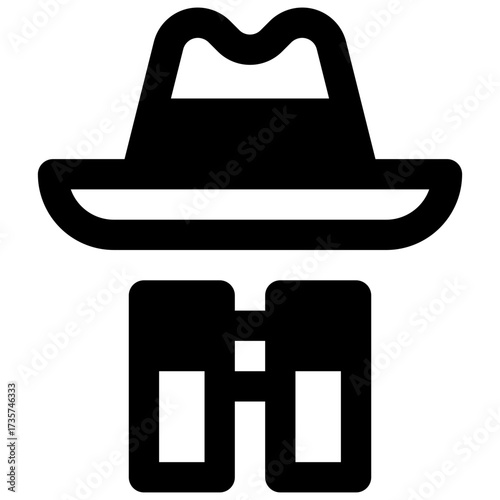 Detective. Outlined stroke vector icon with black-filled details.